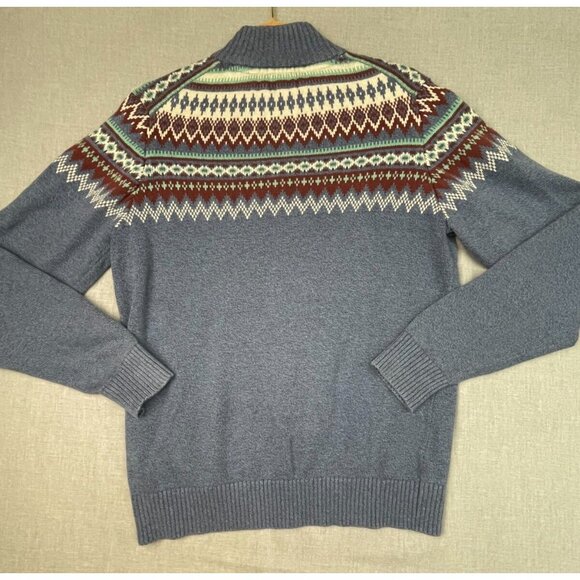 Izod Men's Blue Multicolor Button Mock Neck Knit Long Sleeve Sweater Medium USED - Picture 6 of 6